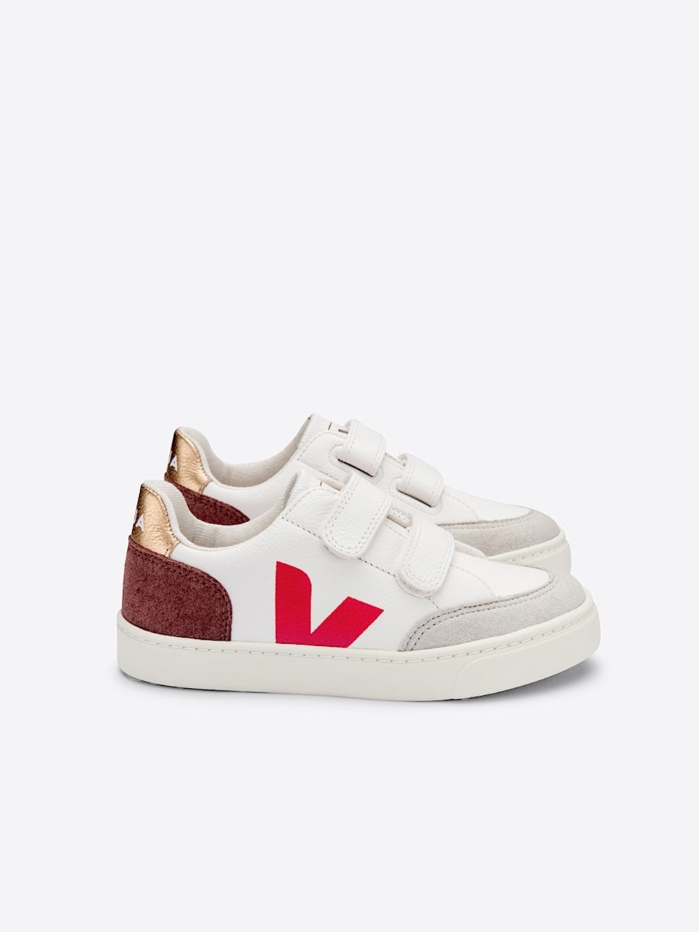 Kids Veja V-12 Leather Sneakers – White Multico Nacre; Size 4 🎀